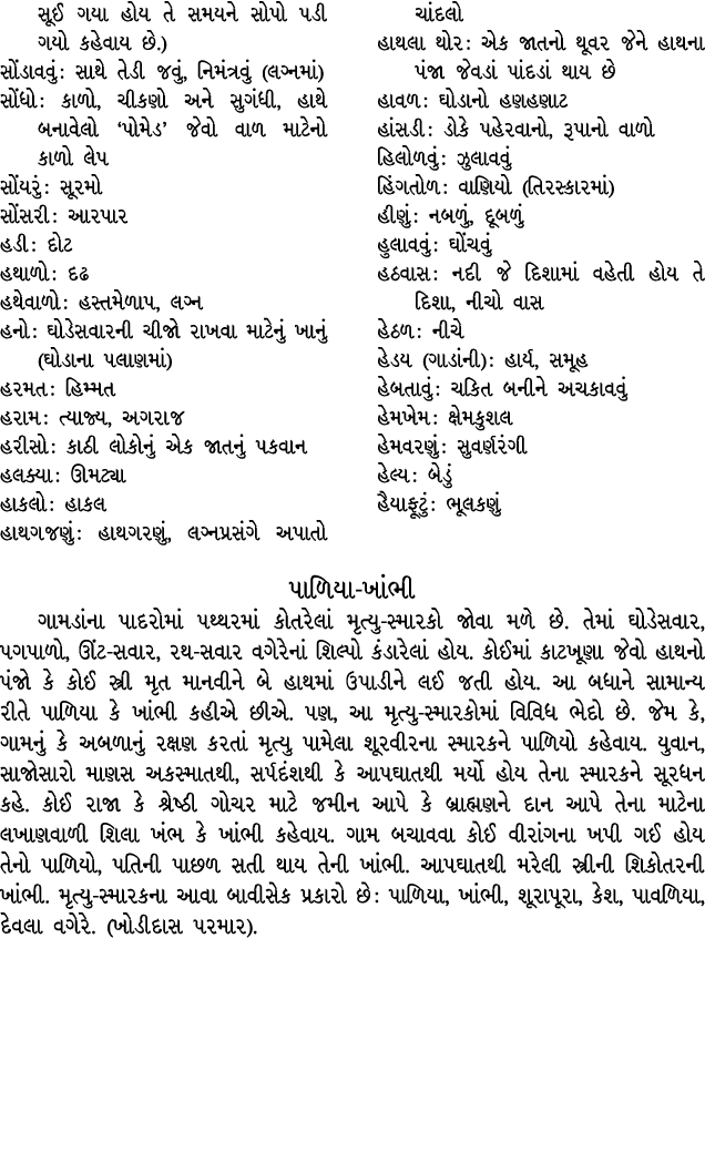 સૂઈ ગયા હોય તે સમયને સોપો પડી ગયો કહેવાય છે.) સોંડાવવું : સાથે તેડી જવું, નિમંત્રવું (લગ્નમાં) સોંધો : કાળો, ચીકણો અન...